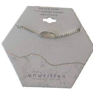 Unwritten Cubic Zirconia Initial Link Bracelet Fine Silver Plated "D" 7+1 Extend